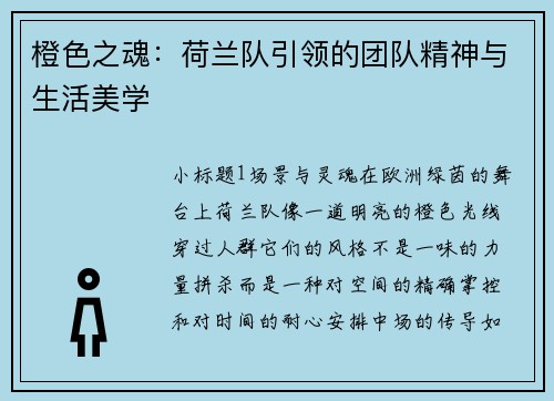 橙色之魂：荷兰队引领的团队精神与生活美学